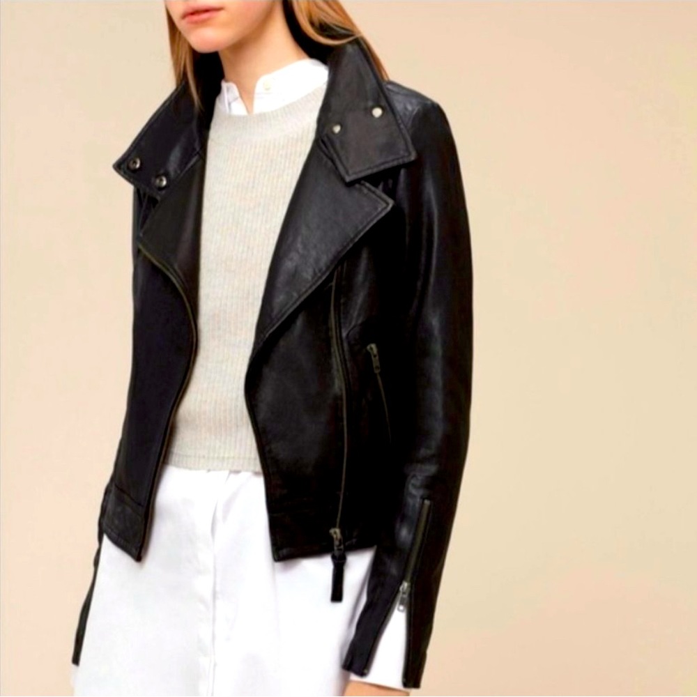 Mackage for Aritzia Kenya Lambskin Leather Moto Jacket Black Size Small
